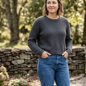 TENTREE Highline Organic Cotton Waffle Knit Crew Sweater Meteorite Grey XL